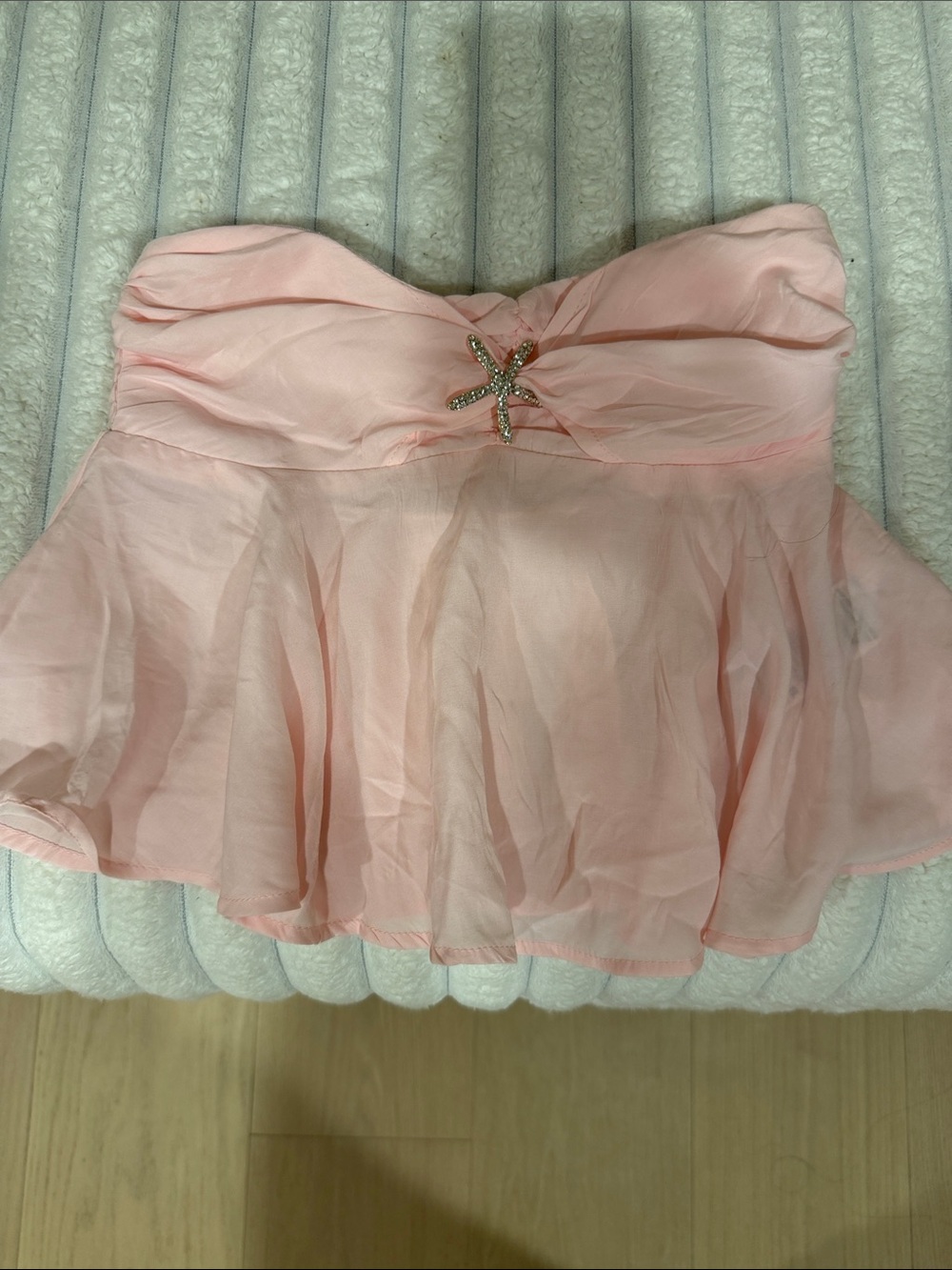 Edikted Light Pink Smocked Tube Top with Pink Logo Tag